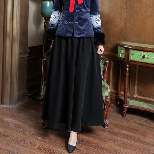 ahmlty8961裙子民国风复古黑色优雅半身裙