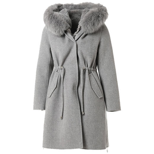 【绵羊毛】乔万尼毛呢外套流行可脱卸羽绒内胆保暖大毛领呢子大衣女EN4A799 商品图4