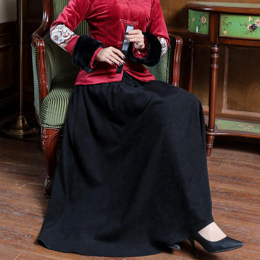 ahmlty8961裙子民国风复古黑色优雅半身裙