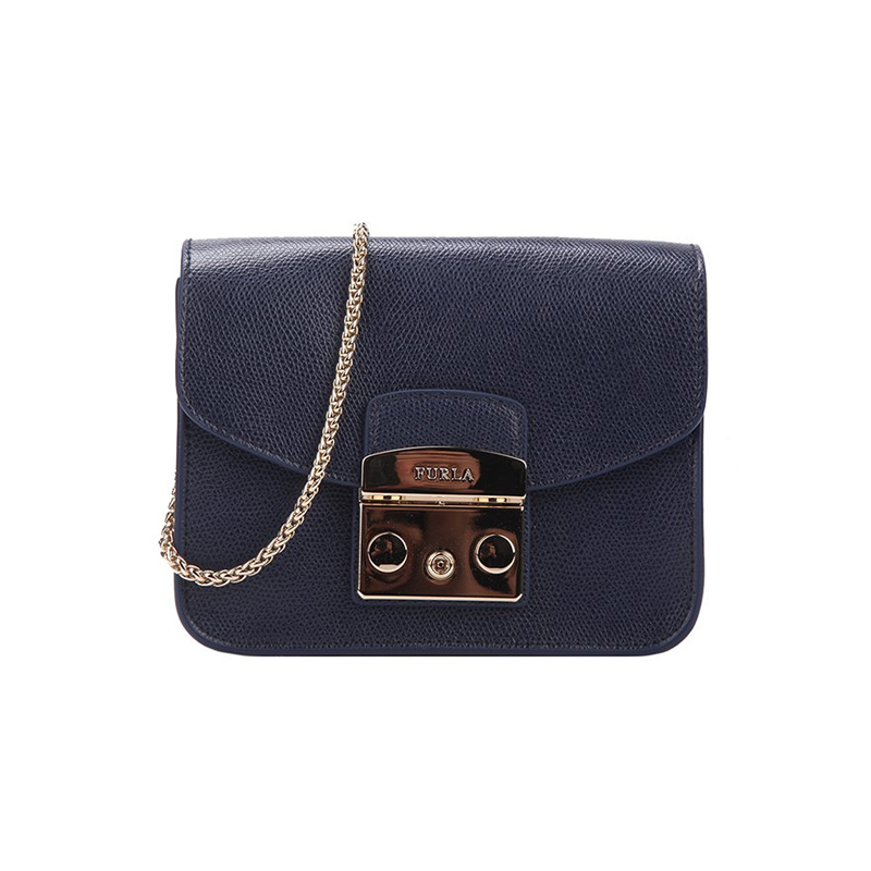 Furla 芙拉女包 皮质单肩斜挎手提包金属链条小方包 深蓝色 851168
