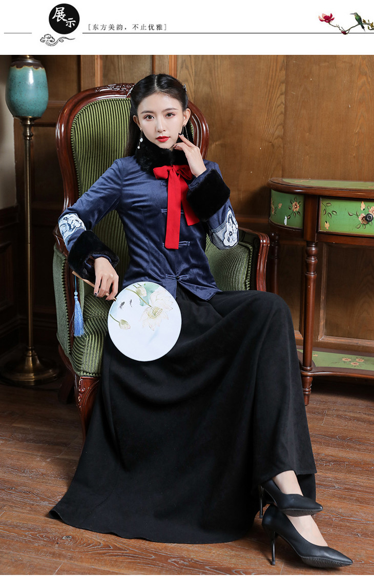 ahmlty8961裙子民国风复古黑色优雅半身裙