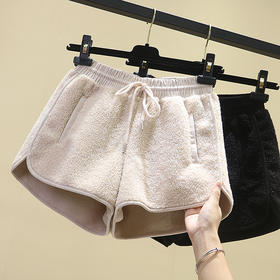 QXYC-羊羔毛抽绳松紧腰皮毛一体短裤