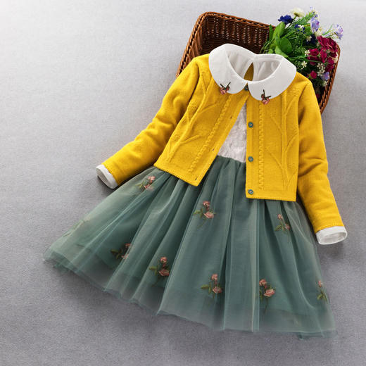 ALBL9027新款女童洋气毛衣针织公主裙套装TZF 商品图0