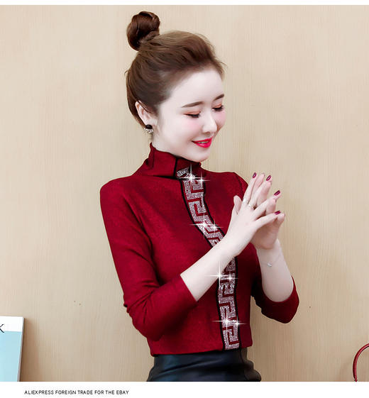 XY-3543秋冬新款时尚洋气半高领修身长袖保暖上衣 商品图0