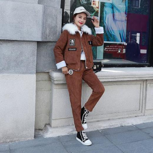 WNY-355C5298108秋冬新款毛领连帽灯芯绒外套加厚休闲两件套 商品图3