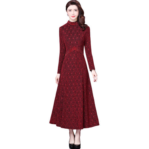 WXY-3999秋季新款时尚气质修身显瘦烫钻宴会贵夫人长袖连衣裙 商品图3