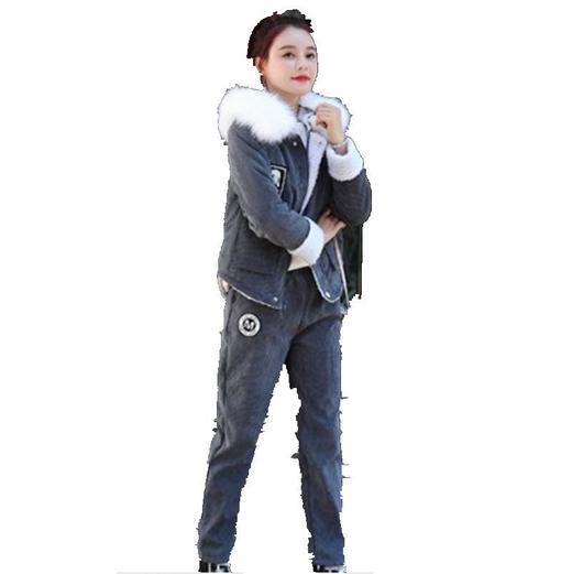 WNY-355C5298108秋冬新款毛领连帽灯芯绒外套加厚休闲两件套 商品图4