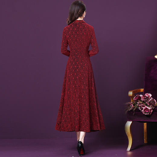 WXY-3999秋季新款时尚气质修身显瘦烫钻宴会贵夫人长袖连衣裙 商品图2