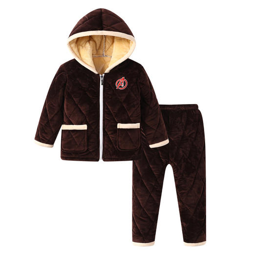 XH-J秋冬新款儿童法兰绒睡衣水晶绒三层夹棉套装 商品图4