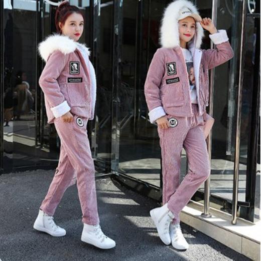 WNY-355C5298108秋冬新款毛领连帽灯芯绒外套加厚休闲两件套 商品图1