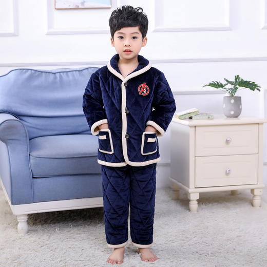 XH-J秋冬新款儿童法兰绒睡衣水晶绒三层夹棉套装 商品图1