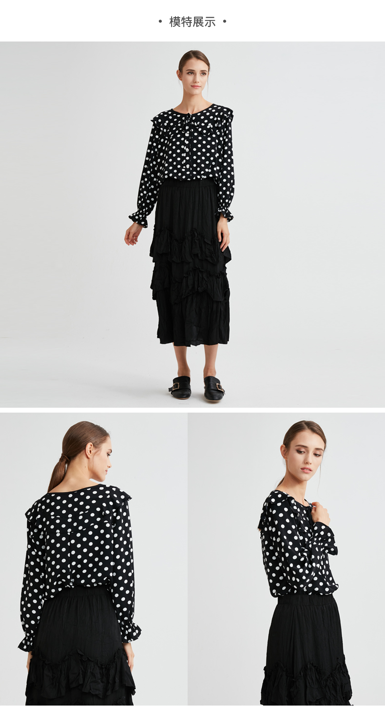 水淼2020年新款春装大码女装圆领系绳t恤胖妹妹气质波点上衣6910