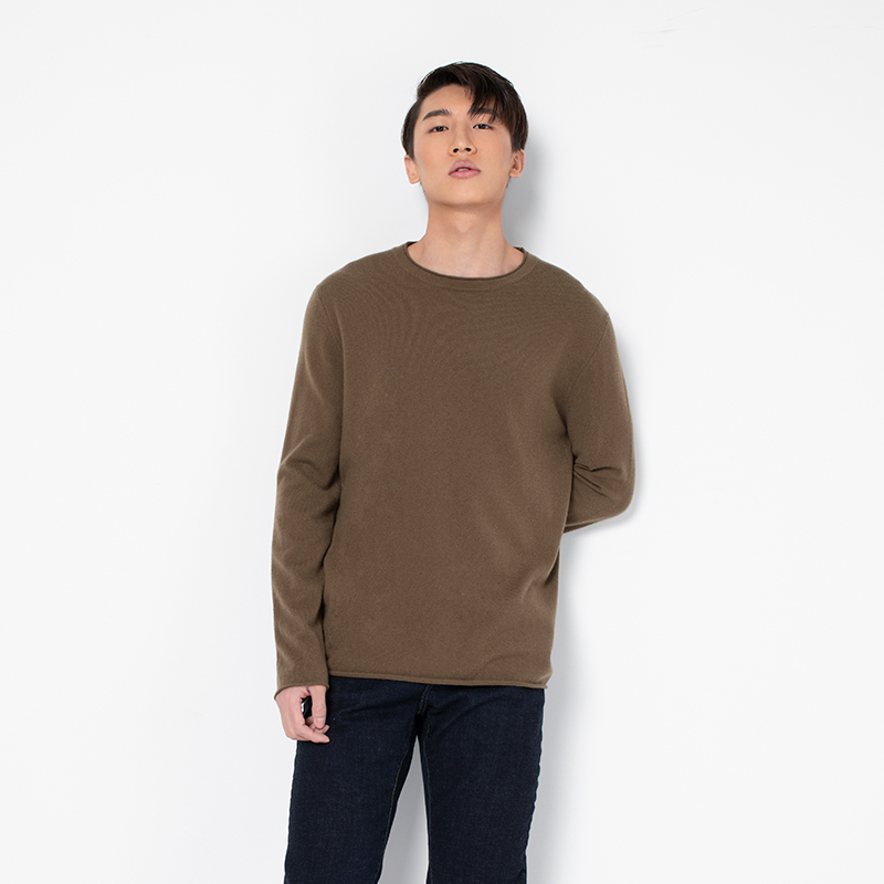 322经典款男士纯山羊绒散边圆领套头衫