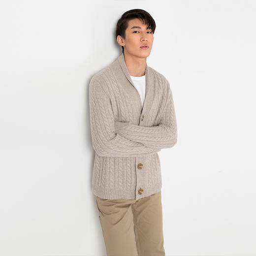 322经典款男士纯山羊绒花纱四粒扣开衫 商品图2