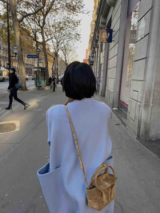 HIDEMI 雾霾蓝山羊绒大衣/腰带立体口袋设计感/高支高克重山羊绒 商品图4