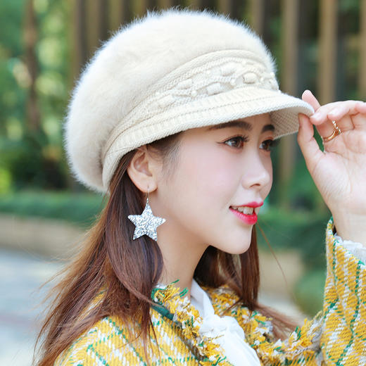 KX-秋冬新款珍珠帽子针织帽女士贝雷帽 商品图1