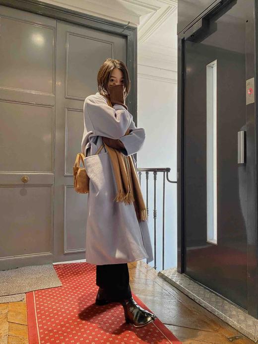 HIDEMI 雾霾蓝山羊绒大衣/腰带立体口袋设计感/高支高克重山羊绒 商品图3