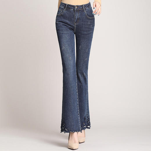 时尚镂空,弹力高腰修身微喇牛仔裤pxsj-kplb1907