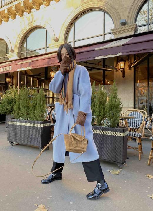 HIDEMI 雾霾蓝山羊绒大衣/腰带立体口袋设计感/高支高克重山羊绒 商品图2