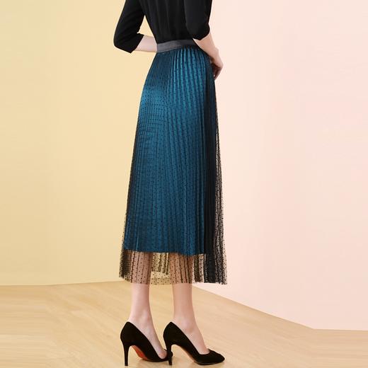 （VIP福利 性价比超高！售完下架！ 不退不换）百褶网纱松紧腰复古孔雀绿半身裙 商品图2