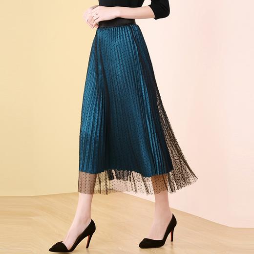 （VIP福利 性价比超高！售完下架！ 不退不换）百褶网纱松紧腰复古孔雀绿半身裙 商品图1