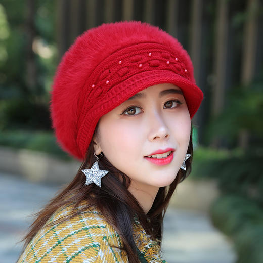 KX-秋冬新款珍珠帽子针织帽女士贝雷帽 商品图3