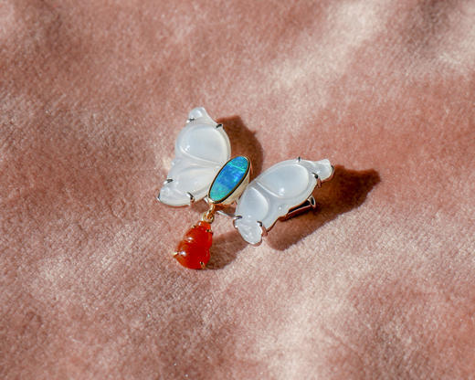 「月光蝴蝶」月光石欧珀红翡胸针【定制款】 商品图2