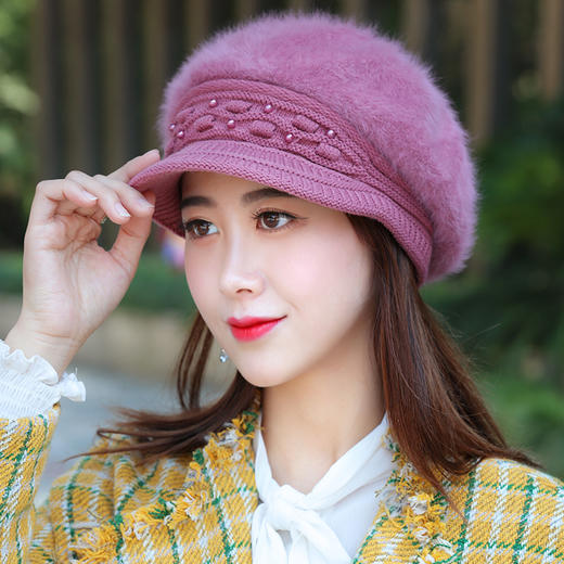 KX-秋冬新款珍珠帽子针织帽女士贝雷帽 商品图0