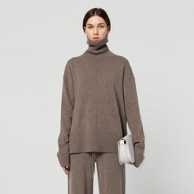 322经典款女士无染色纯羊绒落肩袖高领套头衫