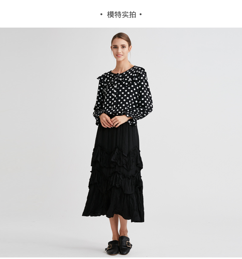 水淼2020年新款春装大码女装圆领系绳t恤胖妹妹气质波点上衣6910