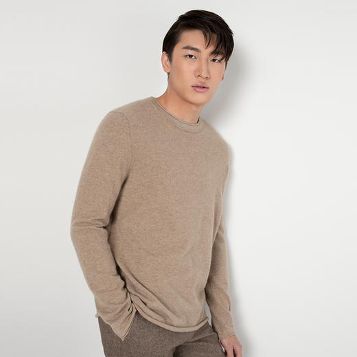 322经典款男士纯山羊绒散边圆领套头衫 商品图1