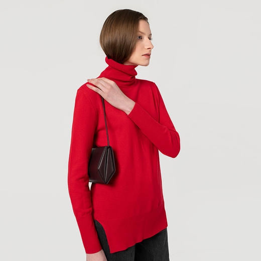 322经典款女士纯山羊绒高领开衩套头衫 商品图2