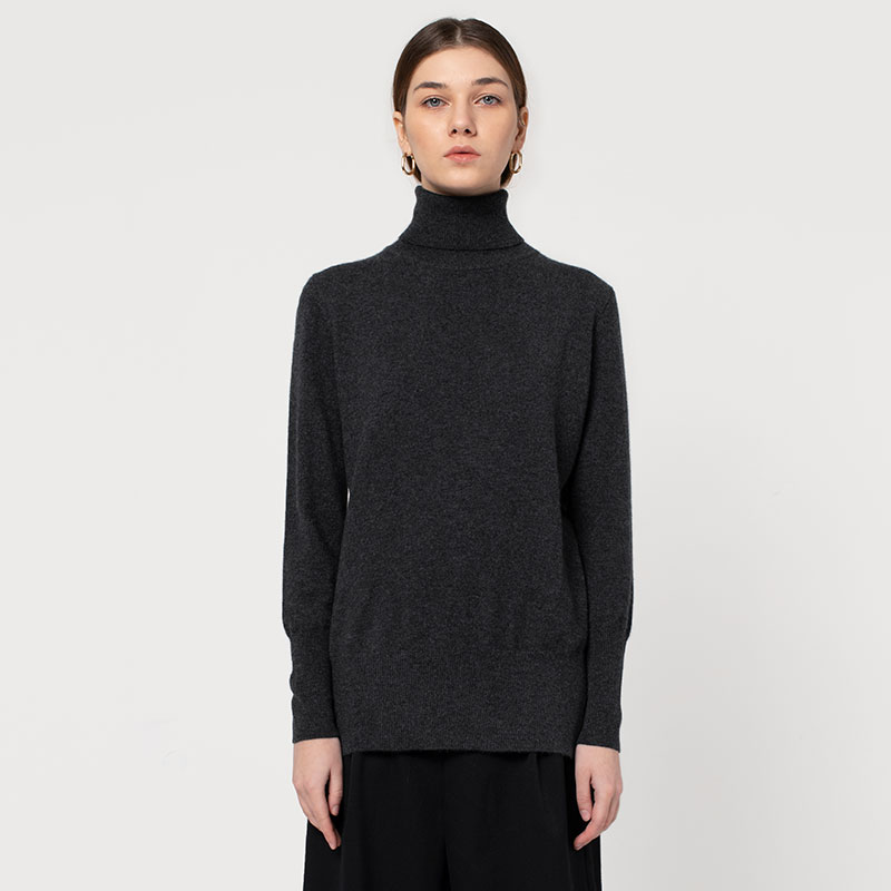 322经典款女士纯山羊绒高领开衩套头衫