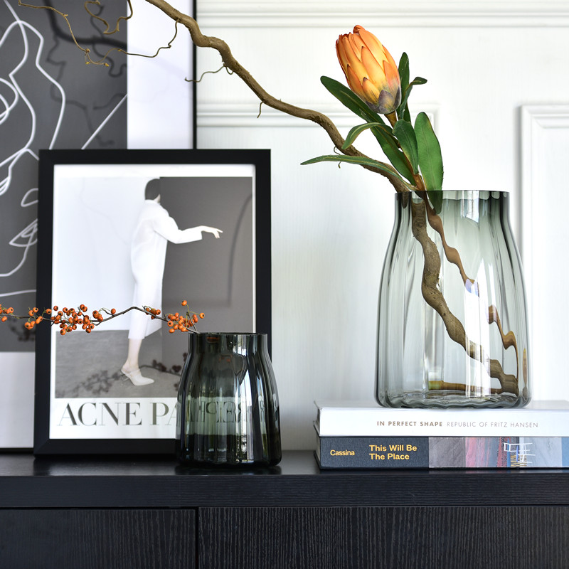 碧轩现代简约透明玻璃花瓶摆件 欧式轻奢玻璃客厅插花花瓶餐厅装饰品