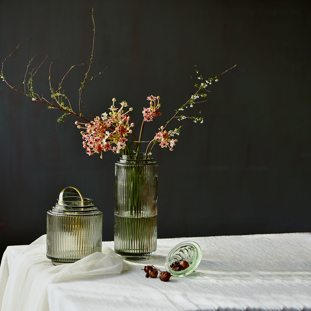 碧轩现代轻奢玻璃花瓶摆件 家居装饰品酒店样板间花器餐桌客厅插花瓶