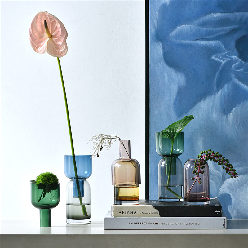 碧轩现代简约创意漏斗花瓶轻奢玻璃花瓶摩登家居客厅餐桌插花瓶摆件