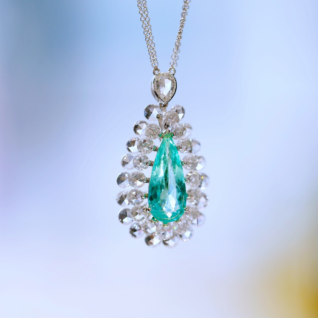 珝设计电光蓝帕拉伊巴碧玺吊坠