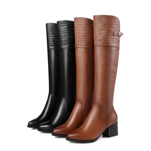 XY-DTN033冬季新品欧美真皮粗跟长靴 商品图4