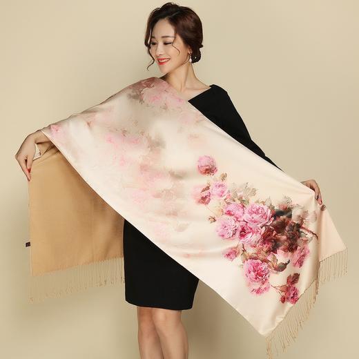 JSY-983丝绸双层加厚拉绒围巾优质真丝纱巾保暖围脖披肩 商品图3