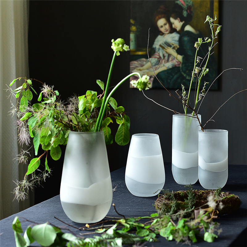 碧轩Bixuan白色磨砂透明玻璃花瓶 餐桌客厅花器陈列家居装饰品摆件