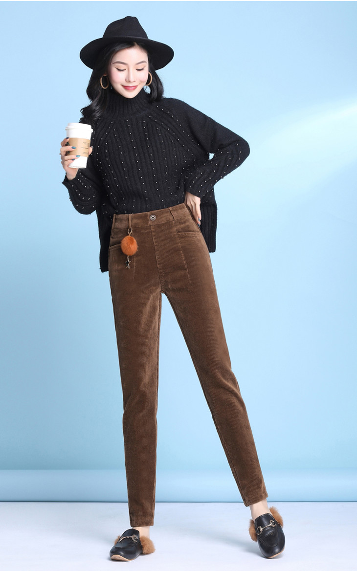 寒冰紫雨大码女装优质加绒加厚丝绒哈伦裤字减龄显瘦灯芯绒裤子aaa