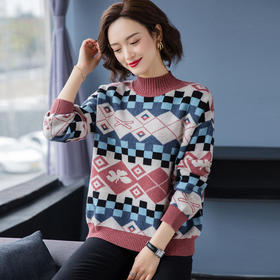 FCY-MYN1939冬季新款宽松时尚潮流百搭款套头半高领毛衣外套