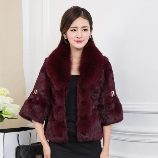 HHYR-2019新款冬短款狐狸毛领整皮兔毛皮草外套 商品图1