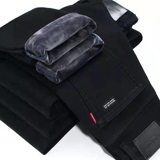 SX-202秋冬男士加绒纯黑牛仔裤弹力宽松直筒百搭休闲长裤 商品图0