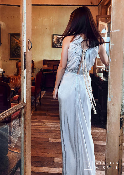 AtelierMissLu / Hecate-银白色带褶修身长款晚礼服背部装饰带 商品图4