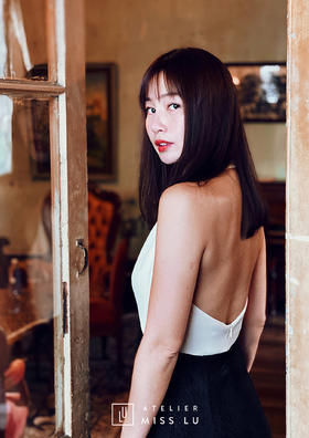 AtelierMissLu / Mega-黑白拼色露背性感礼服长裙