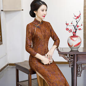 QQ 9298复古立领中式旗袍长款有里衬蕾丝旗袍