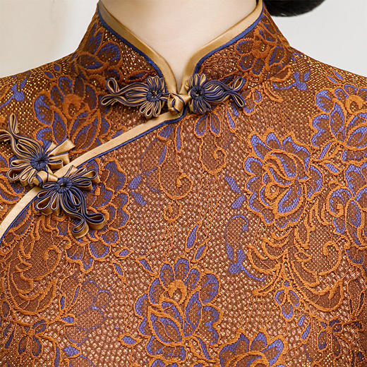 QQ 9298复古立领中式旗袍长款有里衬蕾丝旗袍 商品图2