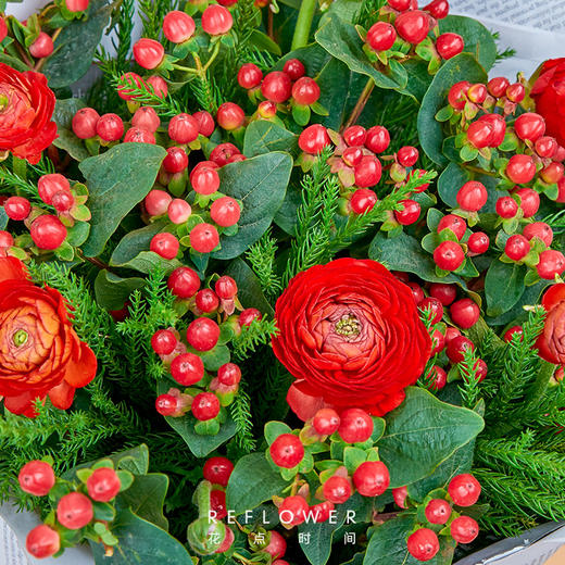 圣诞花束组合欢乐颂经典红绿色系20多枝超大花量装点你的圣诞夜tp
