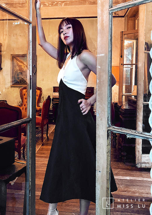 AtelierMissLu /Nemesis-黑白拼色露背性感短款礼服 商品图2